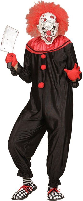 Widmann Monster & Griezel Kostuum Zwart Rood Horror Killer Clown Man Small Halloween Verkleedkleding