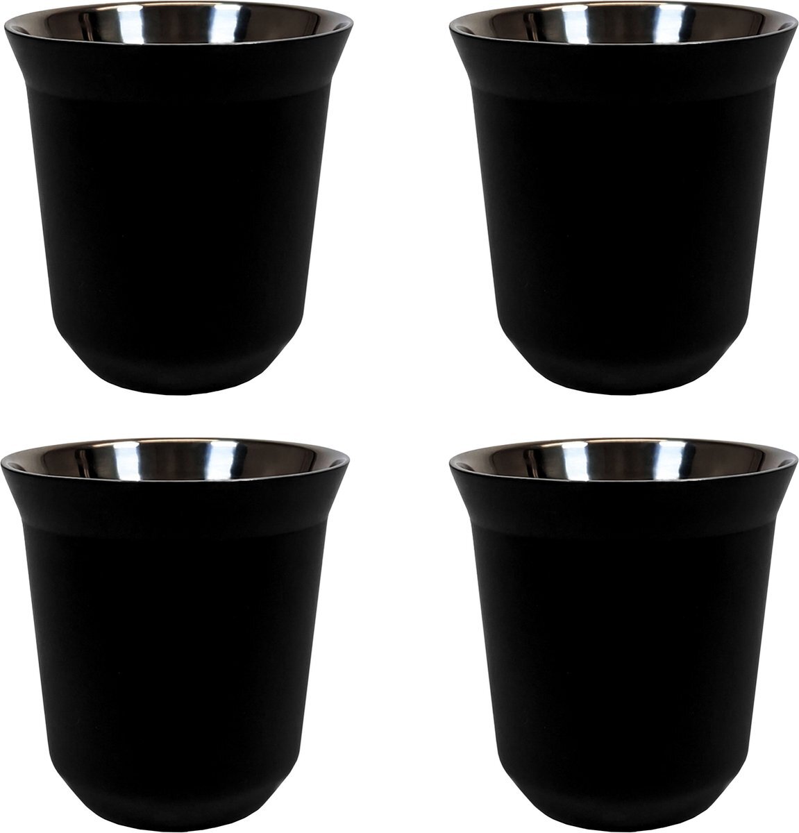 KRUMBLE Espressokopjes set van 4 - 80 ml - Espresso accessoires - Espresso glaasjes - Koffiekopjes - Servies - Staal - Zwart - 6 x 6 x 6,5 cm