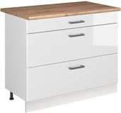Vicco Keukenonderkast R-Line, Wit Hoogglans/Wit, 100 cm goudkleurig eiken werkblad