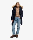 Superdry Fuji Veste à Capuche pour Femme avec Fausse Fourrure - Veste matelassée - Polyamide/Polyester - Bleu Foncé - L