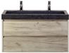 BES LED Dante Badmeubelset 100 cm - Craft Oak - Wastafel Hardsteen Wit Lucca 2 Kraangaten