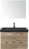 BES LED Seville Badmeubelset 80 cm - Natuur Eiken - Wastafel Hardsteen Wit Lucca met Spiegel