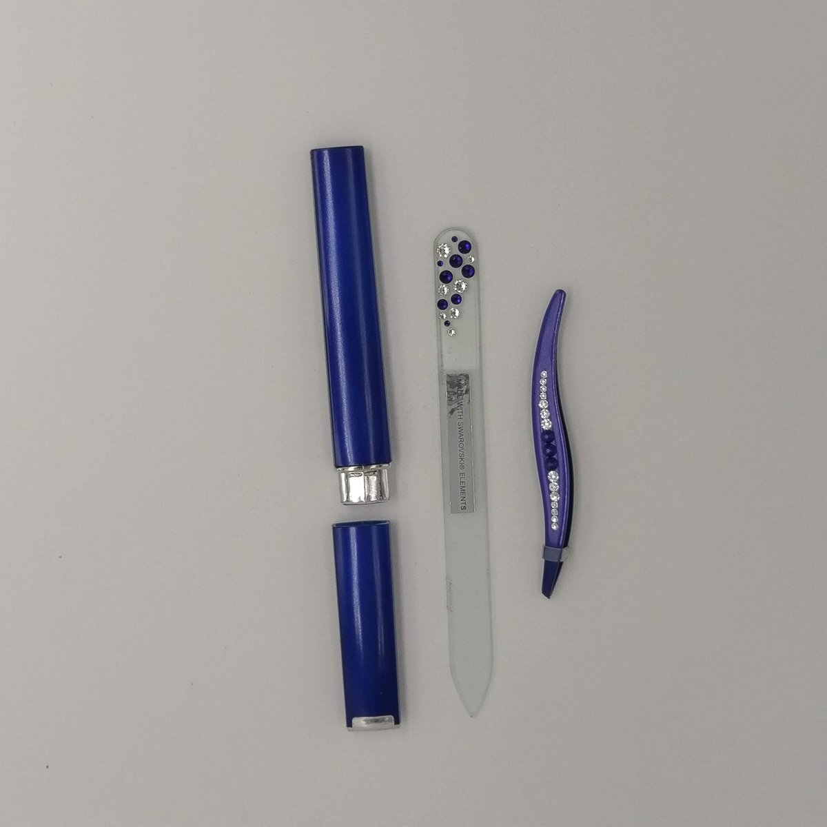 Profi4Beauty Gift box blauw, Pincet en Glasvijl met Swarovski elementen.