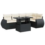 vidaXL 6-delige Loungeset met Kussens, Poly Rattan, Zwart