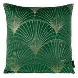 Eurofirany Elegante fluwelen kussenslopen, sierkussen met opdruk, 45 x 45 cm, fluwelen kussensloop, zacht bankkussen, waaierpatroon, donkergroen