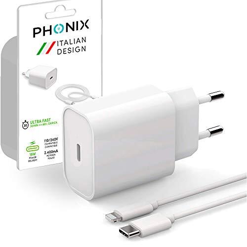 Phonix Oplader voor iPhone 13 12 11 PRO Max XS XR X 8 SE iPad AirPods snel opladen | voeding 18 W + kabel voor Apple Lightning USB C | oplader + kabel Power Delivery ita