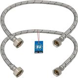 KOTARBAU® 2 Stuks - Flexibele Aansluitslang 1/2“ x 3/8“ - Flexibele Kraanslang 60 cm - Sanitaire Aansluitslang - Flexibele Verbindingsslang - Aansluitslang Armatuur - met Roestvrijstalen Vlechtwerk