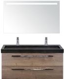 BES LED Seville Badmeubelset 120 cm - 2 Laden Tabacco - Wastafel Lucca Enkel met Sence Spiegel