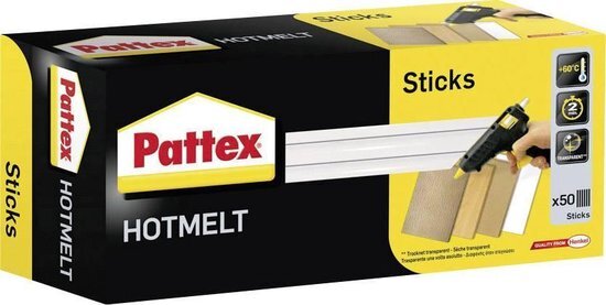 Pattex Hotmelt sticks/lijmpistolen voor het navullen van lijmpistolen / 1 verpakking (1 kg) met 50 Hotmelt Sticks, Ø 11 mm