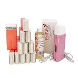 EpilWax Royal Ontharingsset compleet met: Professionele waxverwarmer, 12 roll-on waxen, 100 ml, roze, 100 ontharingsstrips, 1 fles 250 ml afterwaxolie - (Royal Series Pink 12)