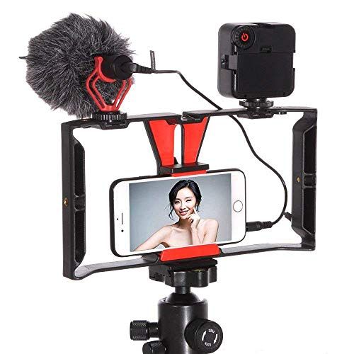 FOTGA Smartphone Video Rig Camera Cage Houder Stabilisator handvat met BOYA by-MM1 Schrotflint Microfoon Mic + 49 LED-verlichting Kit voor mobiele telefoon iPhone Filmmaking Professionele Video