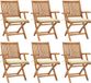 vidaXL Fauteuils pliants avec coussins, set de 6 pièces, teck massif