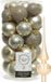 Decoris Kerstballen 31 stuks - Licht Champagne 4/5/6 cm Kunststof Mat/Glans/Glitter Mix en Shiny Glazen Piek 26 cm