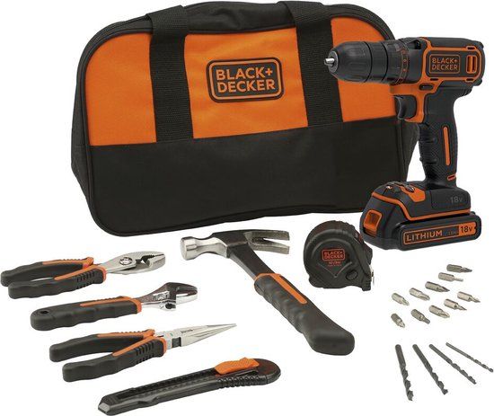 Black+Decker BDCDC18HTSA Accuboormachine - 18V - Incl. 20-delige Gereedschapsset & Tas