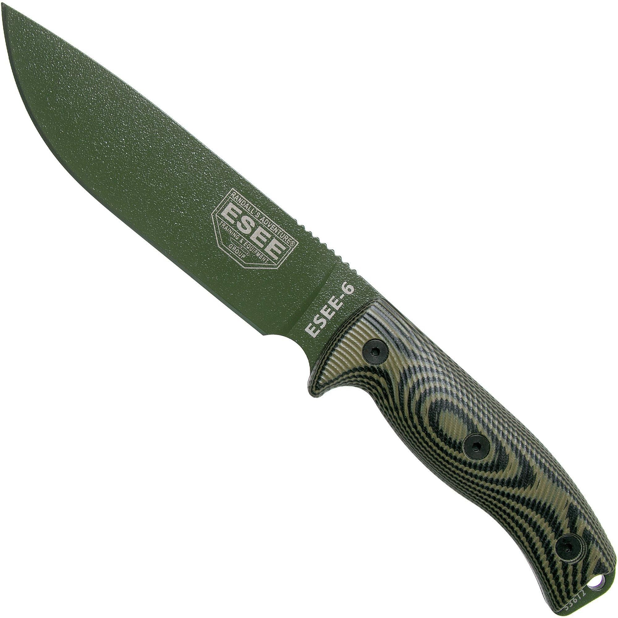 ESEE Model 6 OD Green Blade 3D OD Green-Black G10 survivalmes 6POD-003 + zwarte schede + clip plate