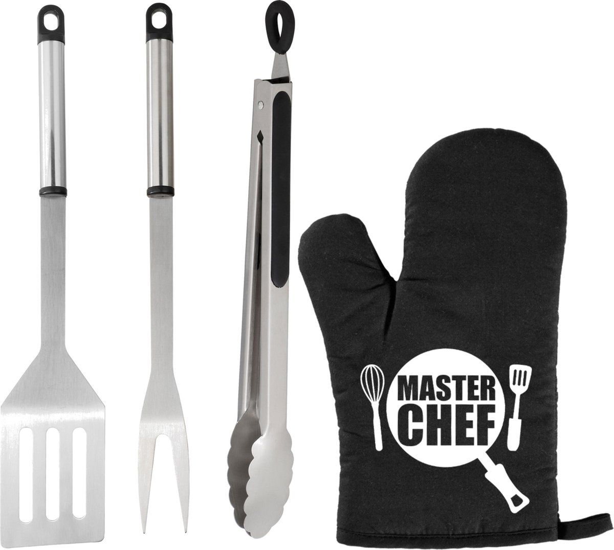 Trendo BBQ Gereedschap Set 3-delig RVS - Met BBQ Handschoen Masterchef - Vaderdag Cadeau