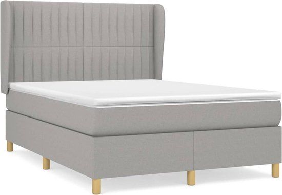 vidaXL Boxspring met matras stof lichtgrijs 140x190 cm