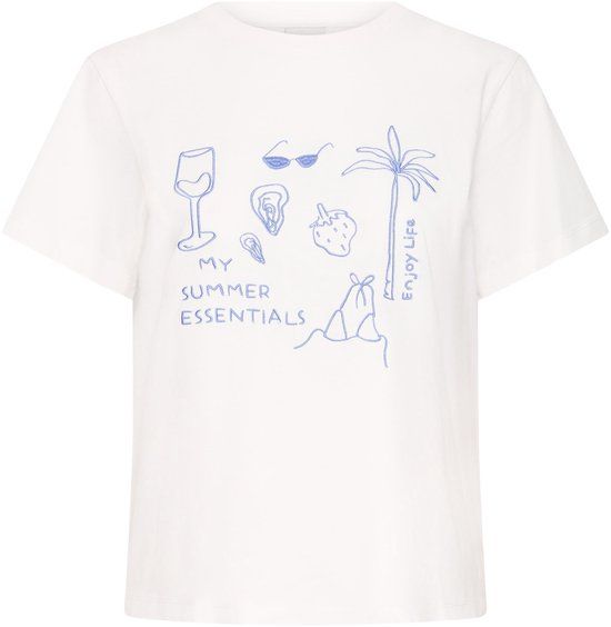 ICHI IHNOVOLA SS2 Dames T-shirt XS Katoen Cloud Dancer / Weggewood