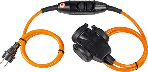 AS-Schwabe PRCD-S Personenschutz-Zwischenschalter - Fehlerstromschutz-Schalter mit 2 x 1,5m Verlängerungskabel - Schuko-Stecker und 3-fach Kupplung - IP44 - Made in Germany - Orange I 45460