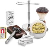 Störtebekker® Premium Gentleman Essential Set - Compleet Scheerset voor de Perfecte Scheerbeurt - met Scheermes (Zilver), Scheerkwast, Scheerzeep, Scheerkom, Scheermesjes, Scheerstandaard (Zilver) & Aluinsteen - Safety Razor Shaving Set for Men