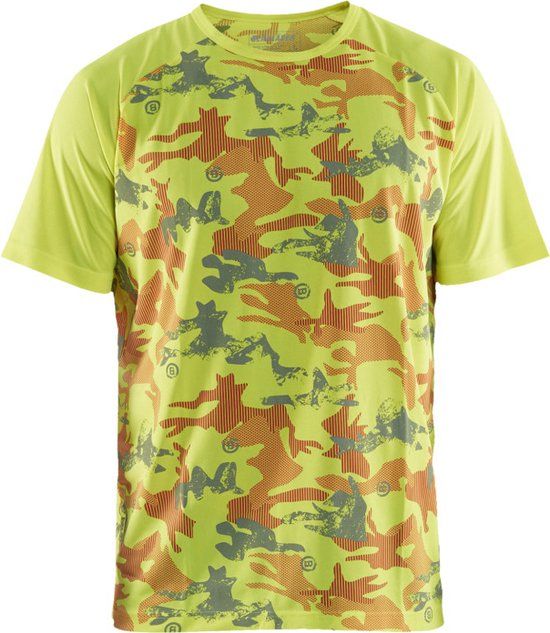 Blåkläder T-shirt functioneel camo 3425-1011 - High Vis Geel/Grijs - XS