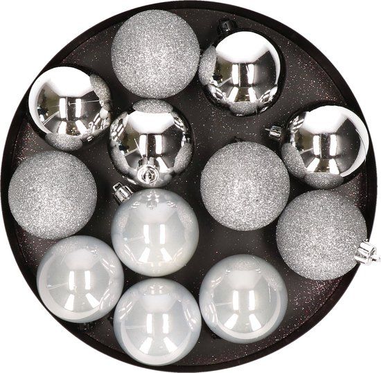 12x Zilveren kunststof kerstballen 6 cm - Mat/glans - Onbreekbaar - Kerstboomversiering