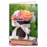 Afie 68-4009 binnenkaart wit met envelop - boeket bloemen rozen oranje pastel strik leeslint voor u Happy Birthday goed feest meisje vrouw moeder oma dank u