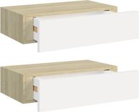 vidaXL Wandschappen 2 stuks met lade 40x23,5x10 cm MDF eikenkleur en wit