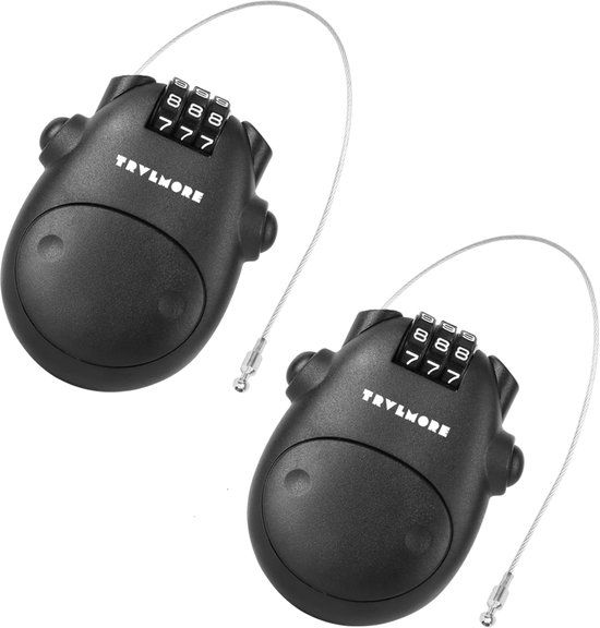 TRVLMORE Snowboard Slot - Skislot - 2 Stuks - Kabelslot - Cijferslot - Hangslot - Staal - Zwart