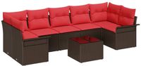 vidaXL Tuinbank Set 8-delig Beige/Rood Polyrotan