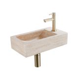 Saniclass Fuente fonteinset – rechthoekig – 40x22x10 cm – travertin beige – geborsteld gouden kraan