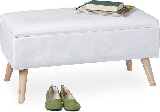 Merkloos White Storage Bench with Wooden Legs - 40L - Hallway Bench
