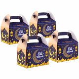 HEKU Eid Mubarak Opvouwbare geschenkdozenset, 4 stuks, met draaggreep (15 x 10 x 10 cm), hoogwaardige kartonnen doos, feestelijk design, hotfoil-veredeling, souvenirs