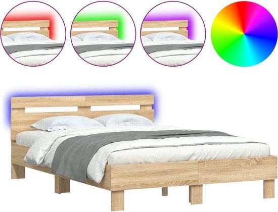vidaXL Bedframe met hoofdeinde en LED, Sonoma eikenkleurig, 120x200 cm