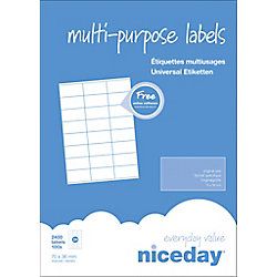 niceday 980460 Multifunctionele etiketten 70 x 36 mm Wit 70 x 36 mm 100 Vellen à 24 Etiketten
