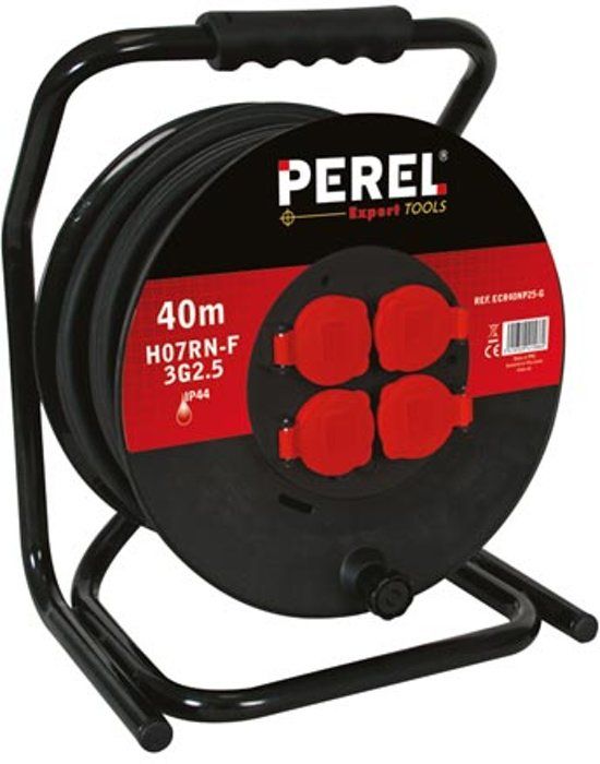 Perel Professionele Neopreen Kabelhaspel Met Anti Twist - 40 m - 3G2.5 - 4 Stopcontacten