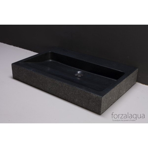 Forzalaqua Palermo wastafel 80.5x51.5x9cm rechthoek 1 wasbak 1 kraangat graniet gezoet gebrand antraciet 8010268