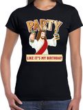 Bellatio Decorations Party Jezus Foute kersttrui t-shirt Party Jezus - Zwart - Party like its my birthday - voor dames - kerstkleding / christmas outfit XXL