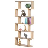 BAKAJI Boekenkast met 6 planken, zigzagdesign, modern, voor woonkamer, thuis of kantoor, afmetingen 80 x 24 x 190 cm, beige