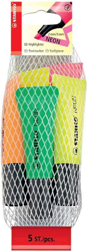 STABILO Textmarkers NEON, 5 stuks in net