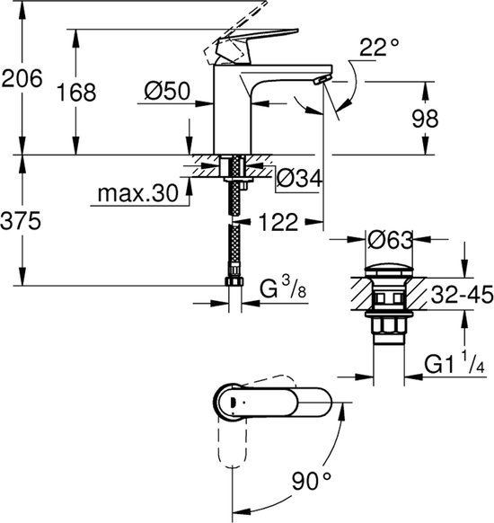 GROHE Eurosmart Cosmopolitan Wastafelmengkraan - Chroom - Waterbesparend