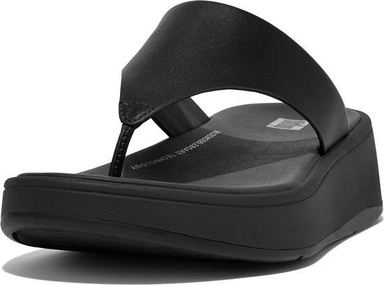 FitFlop F-Mode Leather Flatform Toe-Post Sandals - Black - Size 36