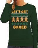 Bellatio Decorations Foute Kersttrui/sweater voor dames - lets get baked - wiet - groen - humor XL