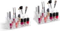 PLASTICFORTE Set van 2x stuks make-up organizers/houder - 15-vaks - 13 x 22 x 8 cm - Transparant