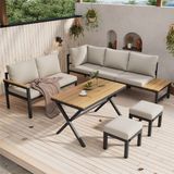 Sans marque Ensemble de meubles de jardin - Plastique - Canapé d'angle - 4 pièces - Pieds en bois