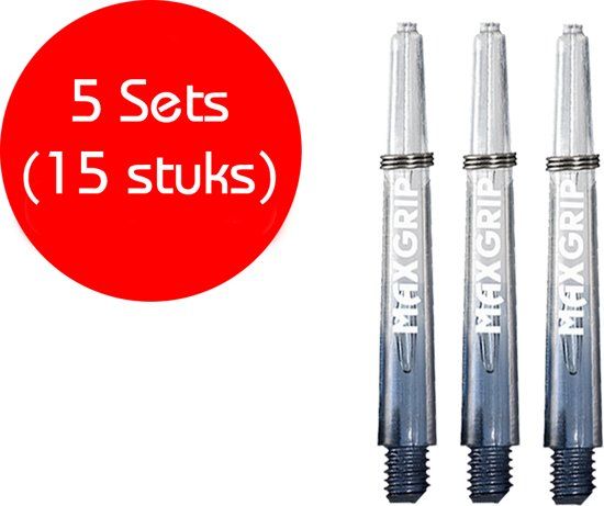 Dragon Darts - Maxgrip - Dart Shafts - Zwart/Transparant - Medium - 15 stuks