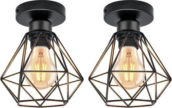 Industriële plafondlamp E27 vintage metaal kooi retro hanglamp - plafondverlichting Ø 160 mm max. 40 W - lampenkap voor woonkamer keuken - zwart - restaurant café bar