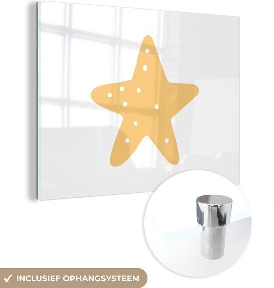 MuchoWow® Glass Painting 160x120 cm - Acrylic Glass Painting - Star - Orange - Dots - Children - Photo on Glass - Paintings