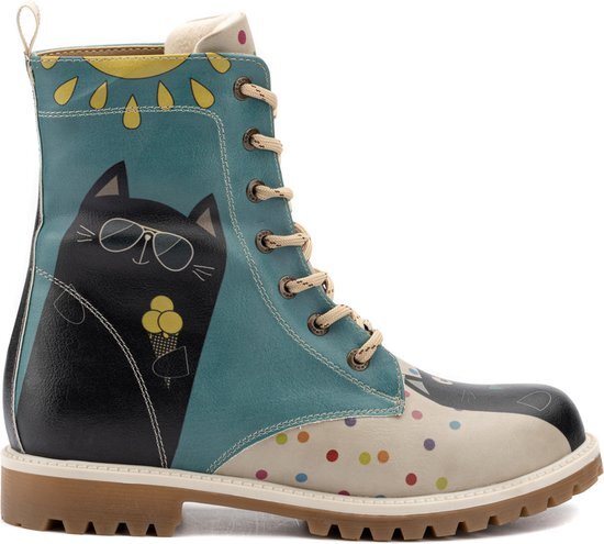 GOBY - Colourfull Cat - Boots - Laars - Laarzen - Damesboots - Dames laarzen - Longboots - Handmade - Dierenprint - Maat 41