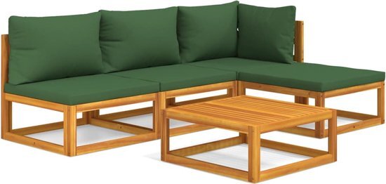 vidaXL 5-delige Loungeset met groene kussens massief hout